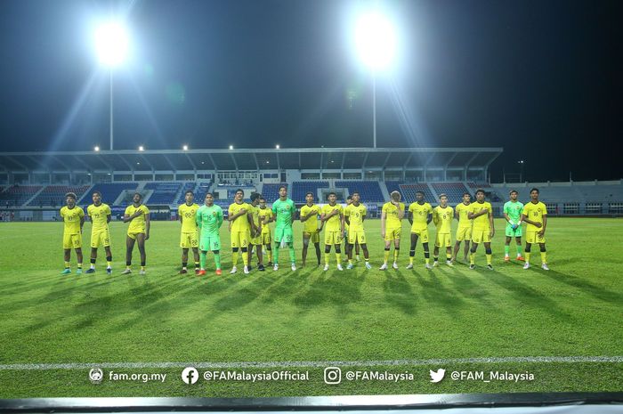 Skuad Malaysia U-23 usai memenangi laga kontra Timnas U-23 Indonesia di partai perdana Grup B Piala AFF U-23 2023.