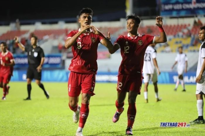 Bomber Timnas U-23 Indonesia, Ramadhan Sananta, melakukan selebrasi usai mencetak gol ke gawang Timor Leste di laga Grup B Piala AFF U-23 2023.