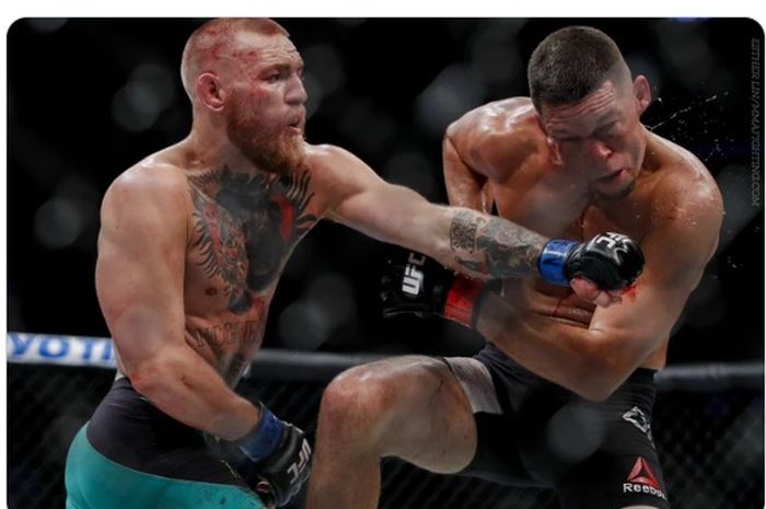 Duel kedua Conor McGregor vs Nate Diaz berlangsung seru selama 5 ronde di UFC 202, 20 Agustus 2016. 