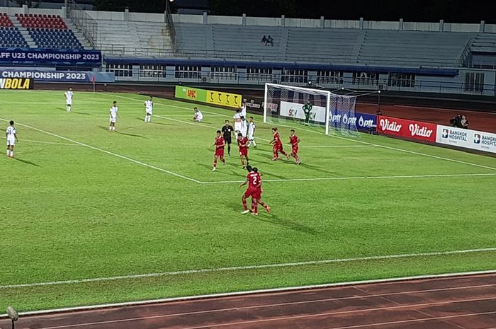 Penyerang timnas U-23 Indonesia, Ramadhan Sananta melakukan selebrasi setelah mencetak gol ke gawang timnas U-23 Timor Leste di pada babak penisihan Grup B Piala AFF U-23 2023, Minggu (20/8/2023).