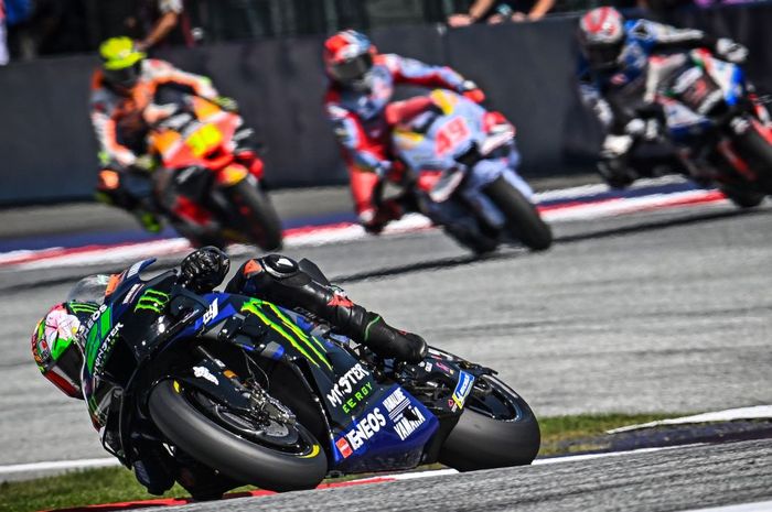 Aksi salah satu murid Valentino Rossi sekaligus pembalap Monster Energy Yamaha, Franco Morbidelli pada balapan utama MotoGP Austria 2023 di Red Bull Ring, Minggu (20/8/2023).