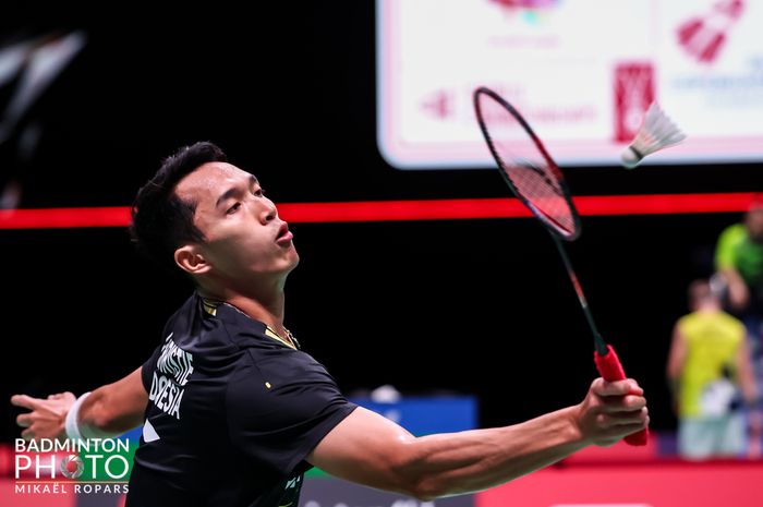 Tunggal putra Indonesia, Jonatan Christie saat tampil pada babak pertama Kejuaraan Dunia 2023, Senin (21/8/2023)