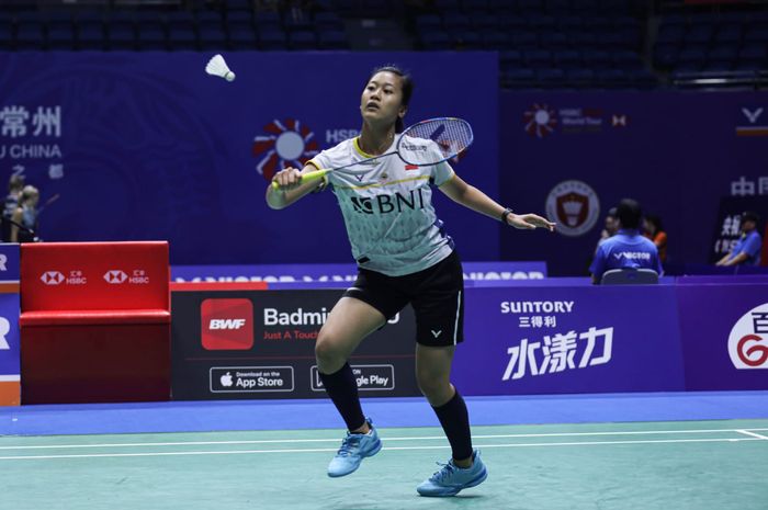 Pebulu tangkis tunggal putri Indonesia, Putri Kusuma Wardani, pada babak pertama China Open 2023 di Olympic Sports Center,  Changzhou, China, Rabu (6/9/2023).