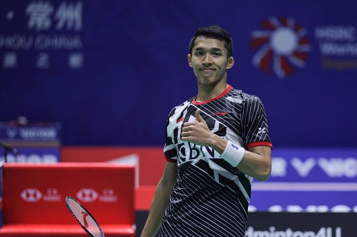Tunggal putra Indonesia, Jonatan Christie saat berlaga pada babak 16 besar China Open 2023 di Olympic Sports Center, Changzhou, China, Kamis (7/9/2023)