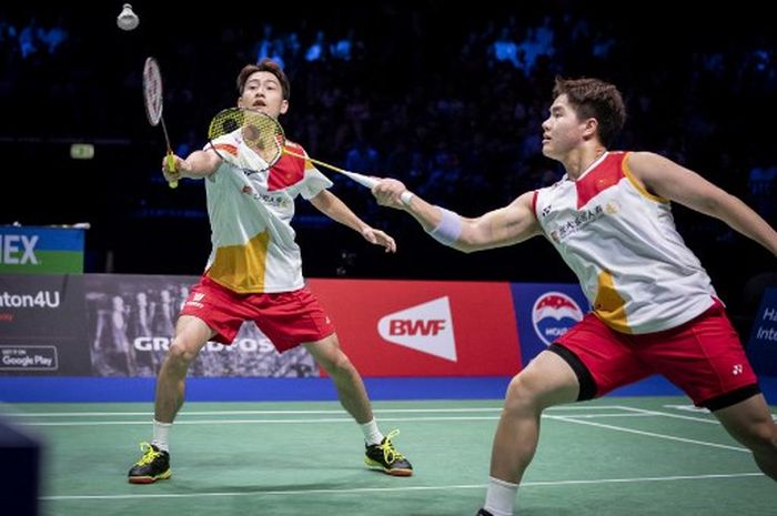 Pasangan ganda putra China, Liang Wei Keng /Wang Chang, pada semifinal Kejuaraan Dunia 2023 di Royal Arena, Kopenhagen, Denmark, Sabtu (26/8/2023)
