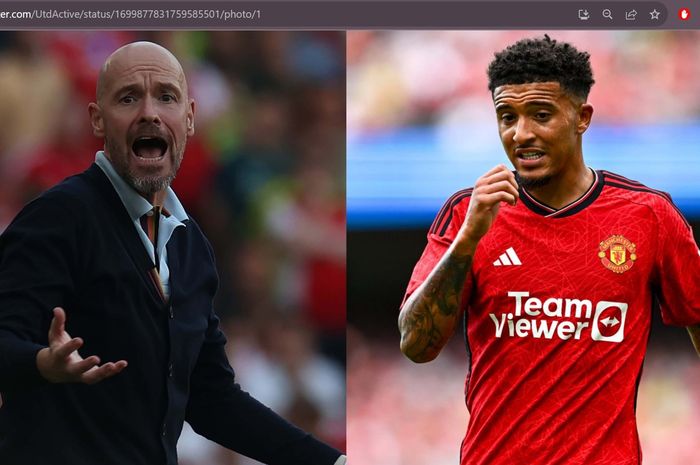 Erik ten Hag (kiri) dan Jadon Sancho (kanan).