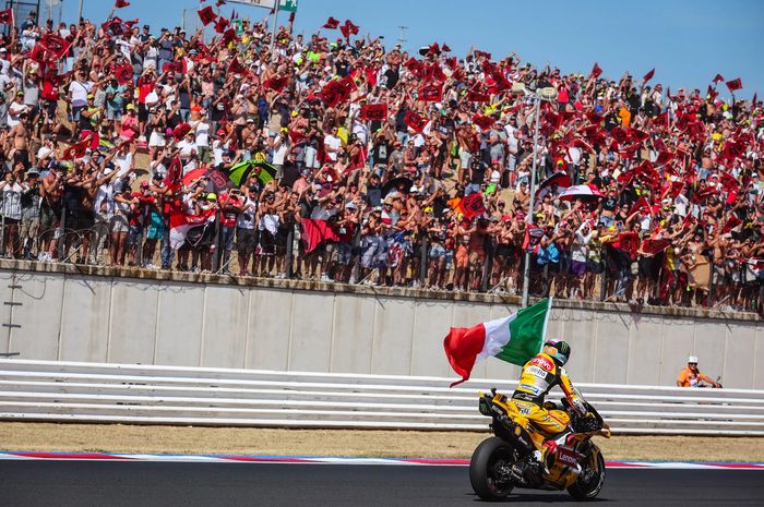 Pembalap Ducati, Francesco Bagnaia usai menjalani sesi balapan utama MotoGP San Marino 2023, Minggu (10/9/2023)