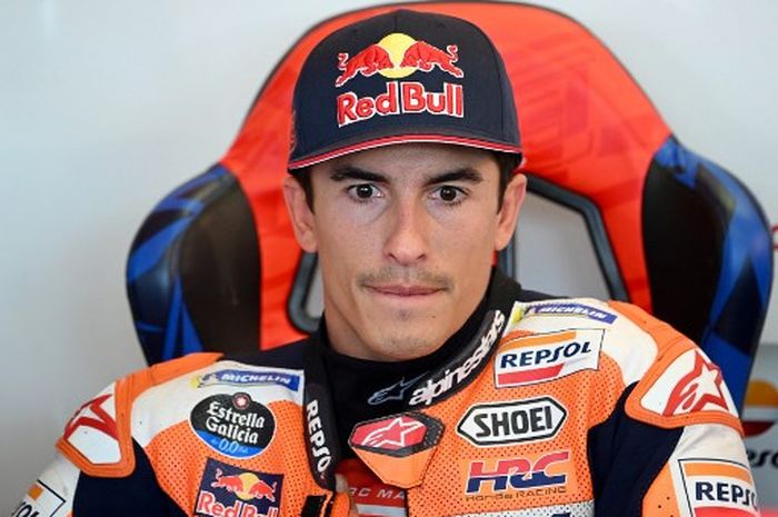 Pembalap Repsol Honda, Marc Marquez, pada hari pertama seri balap MotoGP San Marino 2023 di Sirkuit Misano, Jumat (8/9/2023).
