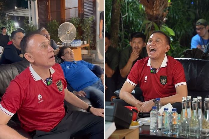 Ekspresi mantan Ketum PSSI, Mochamad Iriawan, saat menyaksikan pertandingan Timnas U-23 Indonesia di Kualifikasi Piala Asia U-23 2024.