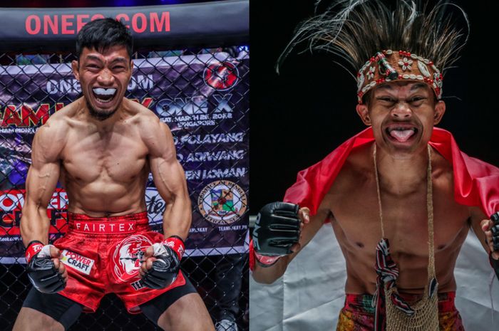Petarung Indonesia, Adrian Mattheis (kanan) belum berhasil mengalahkan kompatriot senegara Manny Pacquiao, Lito Adiwang (kiri) pada ONE Friday Fights 34.