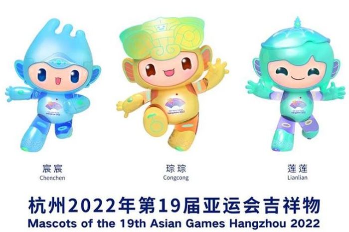 Tiga maskot Asian Games 2022 (Congcong, Chenchen dan Lianlian).