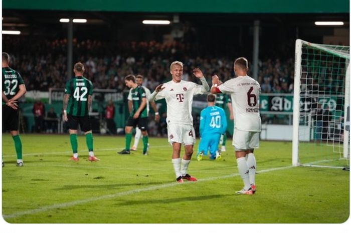 Wonderkid Bayern Muenchen, Frans Kraetzig, mencetak gol pertamanya buat klub dalam laga DFB Pokal melawan Preussen Muenster, Selasa (26/9/2023).