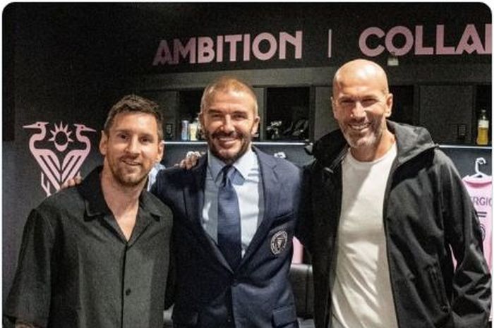 Lionel Messi, David Beckham, dan Zinedine Zidane di markas Inter Miami.