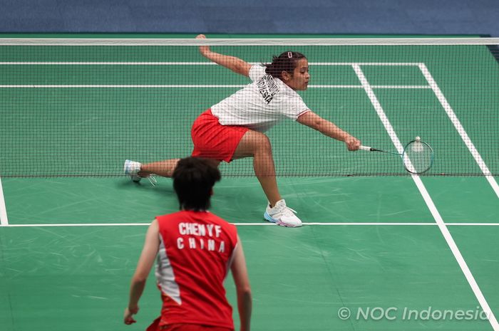 Aksi tunggal putri Indonesia, Gregoria Mariska Tunjung pada perempat final Asian Games 2022, Jumat (29/9/2023)