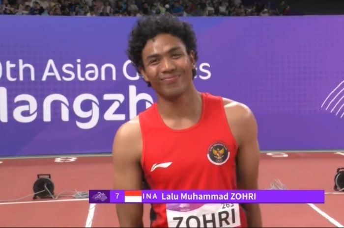 Pelati Indonesia, Lalu Muhammad Zohri berhasil menjadi yang tercepat pada semifinal nomor 100m putra heat 1 di Hangzhou Olympic Sports Centre Stadium, China, Sabtu (30/9/2023).