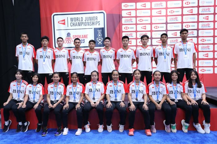 Tim bulu tangkis junior Indonesia merebut medali perunggu setelah final event beregu campuran Kejuaraan Dunia Junior 2023 di The Podium, Spokane, Amerika Serikat, 30 September 2023.