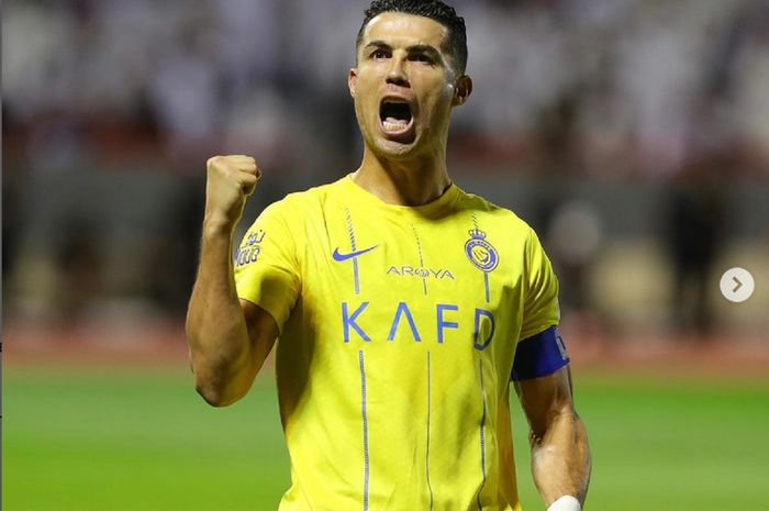 Cristiano Ronaldo selebrasi gol pertamanya di Liga Champions Asia.