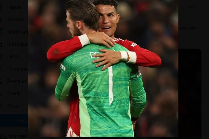 Cristiano Ronaldo (kiri) dan David de Gea jadi bintang saat Man United terakhir kali merasakan kemenangan di Liga Champions (23/11/2021). Terbaru, Selasa (3/10/2023), MU digebuk Galatasaray pada laga kandang pertamanya di Liga Champions musim ini.