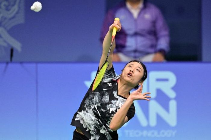 Pebulu tangkis tunggal putri Korea Selatan, An Se-young, pada semifinal Asian Games 2022 di Binjiang Gymnasium, Hangzhou, China, Jumat (6/10/2023).