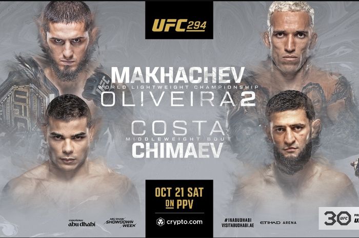 Poster UFC 294 yang juga menyajikan bentrokan Khamzat CHimaev vs Paulo Costa.