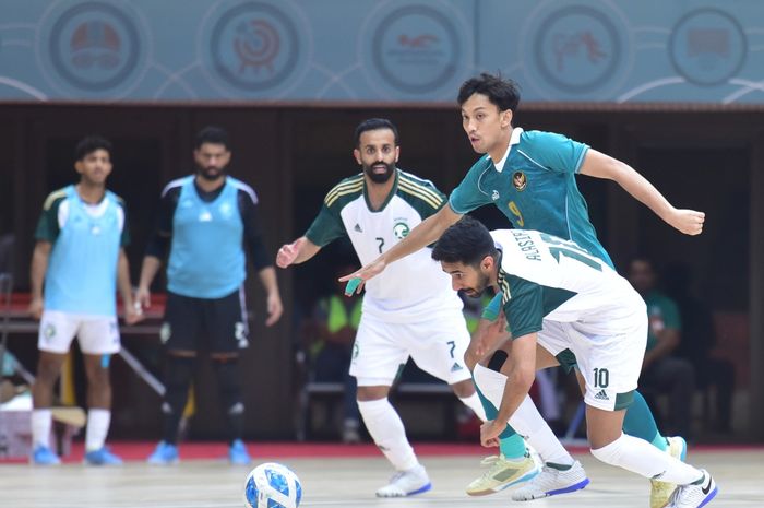 Suasana pertandingan antara timnas futsal Indonesia melawan Arab Saudi  di ajang Kualifikasi Piala Asia Futsal 2024, Rabu (11/10/2023).