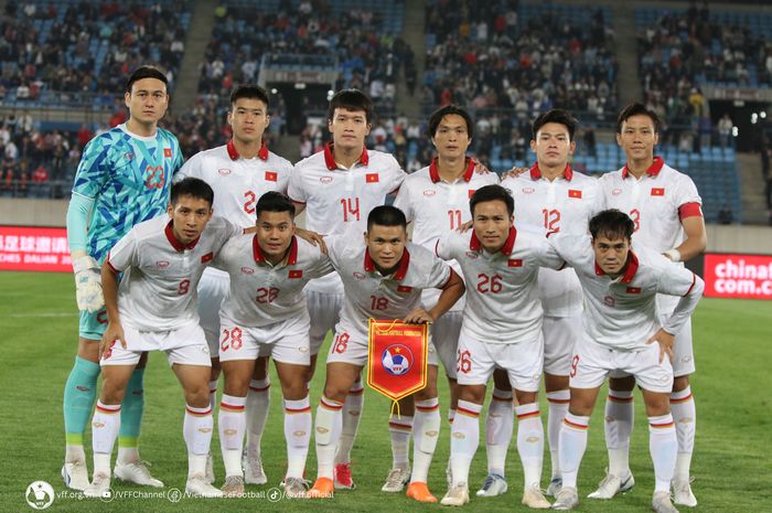 Skuad Timnas Vietnam saat menghadapi tuan rumah China dalam laga persahabatan FIFA Matchday Oktober 2023.