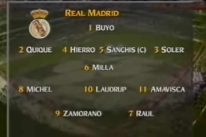 Susunan pemain Real Madrid waktu melawan Ferencvaros di Liga Champions 1995-1996 dengan Luis Milla dan Raul Gonzalez ada di dalam tim.