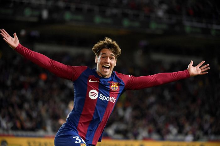 Pemain FC Barcelona dan Timnas U-17 Spanyol, Marc Guiu.(Photo by Josep LAGO / AFP)