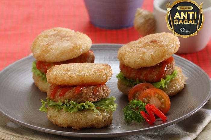 Hidangan burger ketan