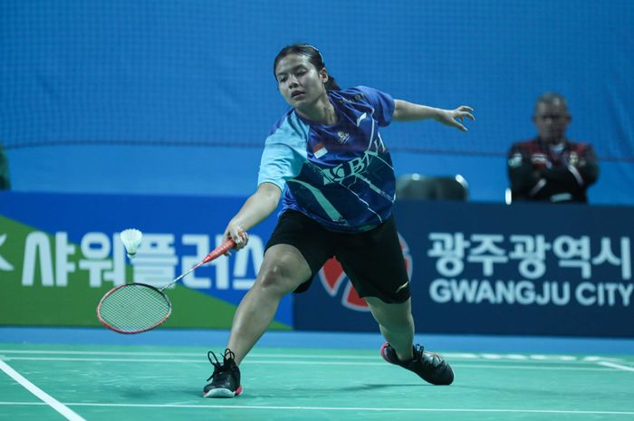 Komang Ayu Cahya Dewi saat beraksi di babak kedua Korea Masters 2023 di Gwangju Women's University Stadium, Gwangju, Korea Selatan, Kamis (9/11/2023)