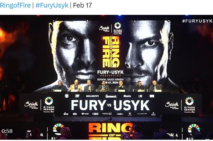 Suasana jumpa pers duel Tyson Fury vs Oleksandr Usyk yang akan berlangsung pada 17 Februari 2024.