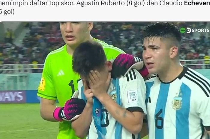 Claudio Echeverri menangis usai Argentina kalah dari Jerman pada semifinal Piala DUNia U-17 2023.