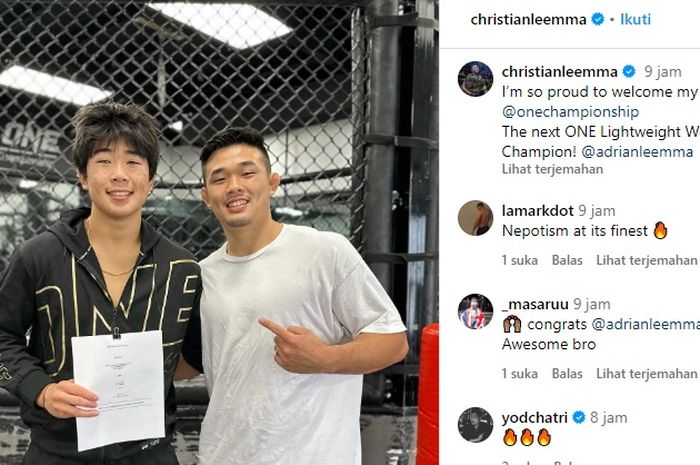 Unggahan juara kelas ringan dan Welter ONE Championship, Christian Lee, menyambut bergabungnya sang adik, Adrian Lee, ke ONE Championship.