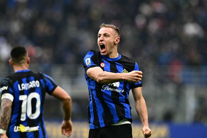 Davide Frattesi cetak gol penentu kemenangan Inter Milan atas Verona di San Siro (6/1/2024). Inter menjadi juara paruh musim Liga Italia di menit ke-100, jaminan 67 persen scudetto.