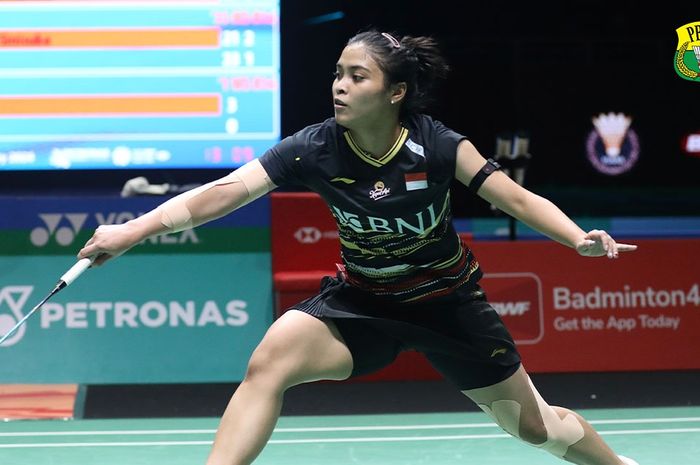 Tunggal putri Indonesia, Gregoria Mariska Tunjung, saat tampil pada babak kedua Malaysia Open 2024 di Axiata Arena, Kuala Lumpur, Malaysia, 11 Januari 2024.