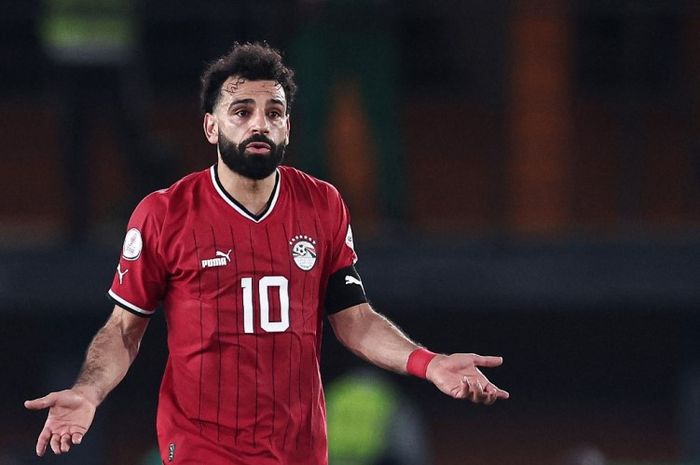 Mohamed Salah dalam laga Piala Afrika 2023 kontra Mozambik.