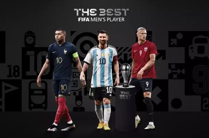 Kiri ke kanan: Kylian Mbappe, Lionel Messi, Erling Haaland berlomba meraih gelar The Best FIFA Football Awards 2023. Ini kesempatan terbaik Haaland balas dendam kepada Messi usai kalah di Ballon d'Or.