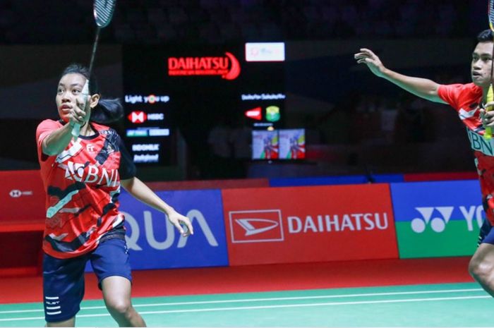 Penampilan ganda campuran Indonesia, Jafar Hidayatullah/Aisyah Salsabila Putri Pranata pada babak kualifikasi Indonesia Masters 2024 di Istora Senayan, Jakarta, Indonesia, Selasa (23/1/2024).