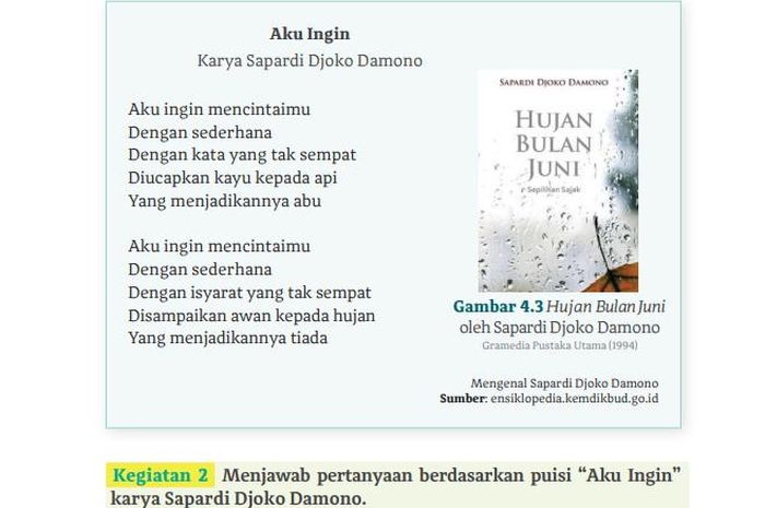 Jawaban Bahasa Indonesia Halaman 107: Aku Ingin Karya Sapardi Djoko, Kelas  11 SMA - Semua Halaman - Kids