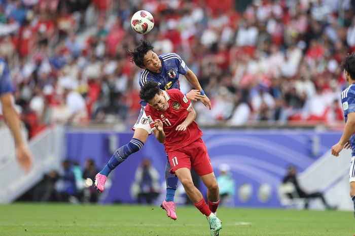 Striker timnas Indonesia Rafael Struick saat menghadapi Jepang dalam laga pamungkas Grup D Piala Asia 2023 yang berlangsung di Stadion Al Thumama, Doha, Rabu (24/1/2024).