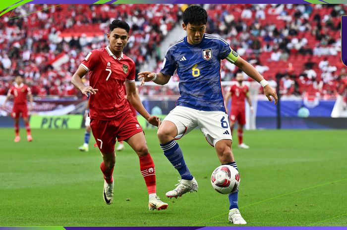 Aksi kapten Timnas Jepang Wataru Endo dalam laga melawan Timnas Indonesia di Grup D Piala Asia 2023.