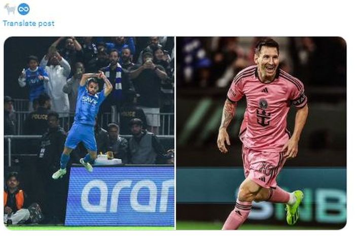 Momen striker Al Hilal, Michael Delgado, menirukan selebrasi ikonik Cristiano Ronaldo usai membobol gawang Inter Miami yang diperkuat Lionel Messi.