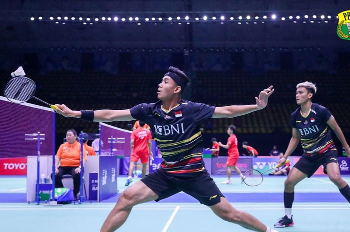 Ganda putra Indonesia, Muhammad Shohibul Fikri/Bagas Maulana, saat tampil pada perempat final Thailand Masters 2024 di Bangkok, Thailand, 2 Februari 2024.