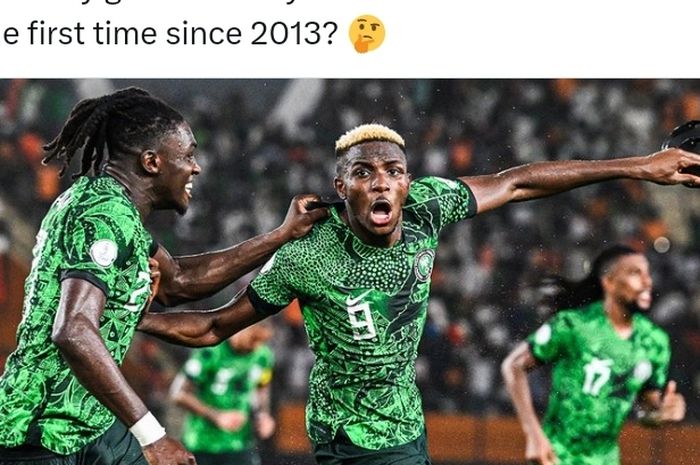 Aksi striker tim nasional Nigeria, Victor Osimhen, pada laga perempat final Piala Afrika 2023 melawan timnas Angola di Stade Felix Houphouet Boigny, Jumat (2/2/2024).