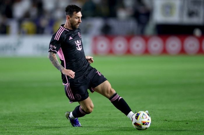 Aksi Lionel Messi dalam laga kontraq LA Galaxy pada pekan kedua MLS 2024.