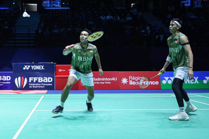 Ganda putra Indonesia, Fajar Alfian/Muhammad Rian Ardianto, saat tampil pada babak pertama French Open 2024, Rabu, 6 Maret 2024