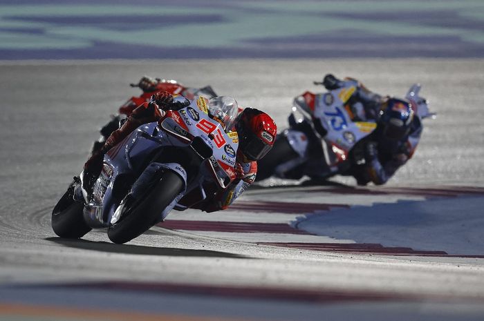 Aksi pembalap Gresini Racing, Marc Marquez pada seri MotoGP Qatar 2024, Minggu (10/3/2024)