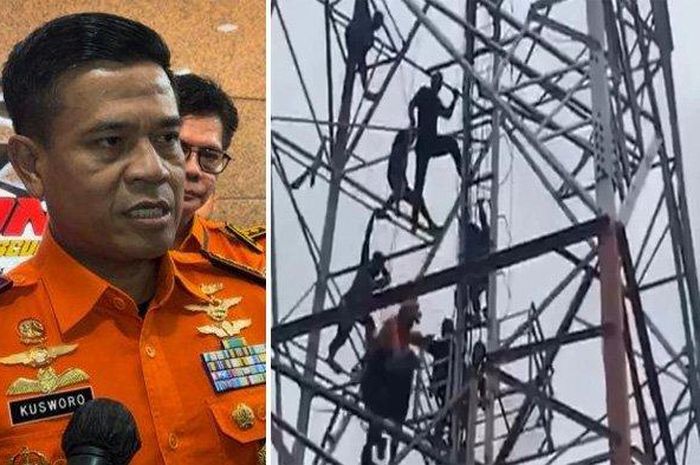 Proses evakuasi seorang pemuda hendak melompat