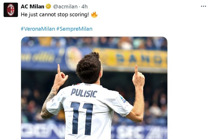 AC Milan merayakan keberhasilan Christian Pulisic yang selalu mencetak gol dalam 4 laga terakhir di bulan Maret 2024. 