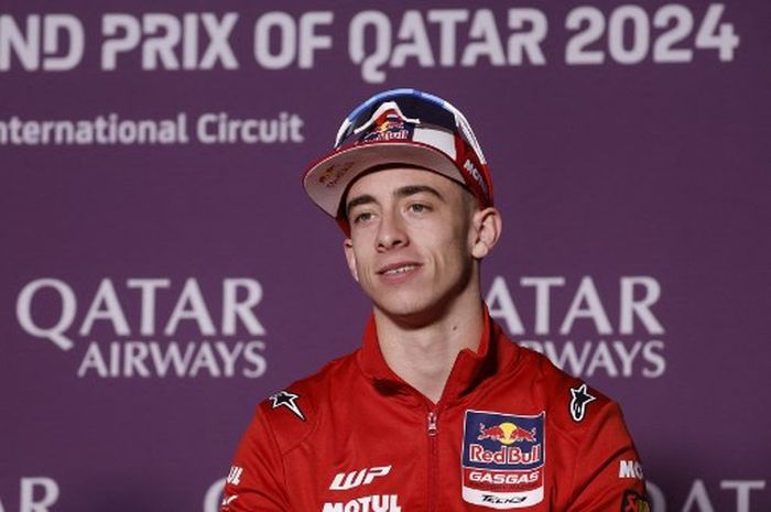 Pembalap Red Bull GASGAS Tech3, Pedro Acosta, pada konferensi pers jelang MotoGP Qatar 2024 di Sirkuit Lusail, 7 Maret 2024.